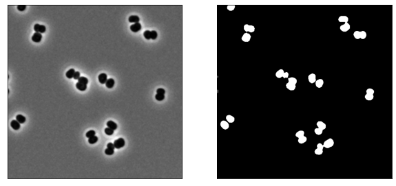 Example of segmentation on gray levels
(left: original image, right: segmentation given as regions).